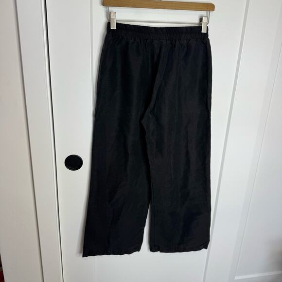 Sotela Black Linen Blend Elastic Pull On Wide Leg Crop Pants Lagenlook Size 0 - Picture 5 of 5